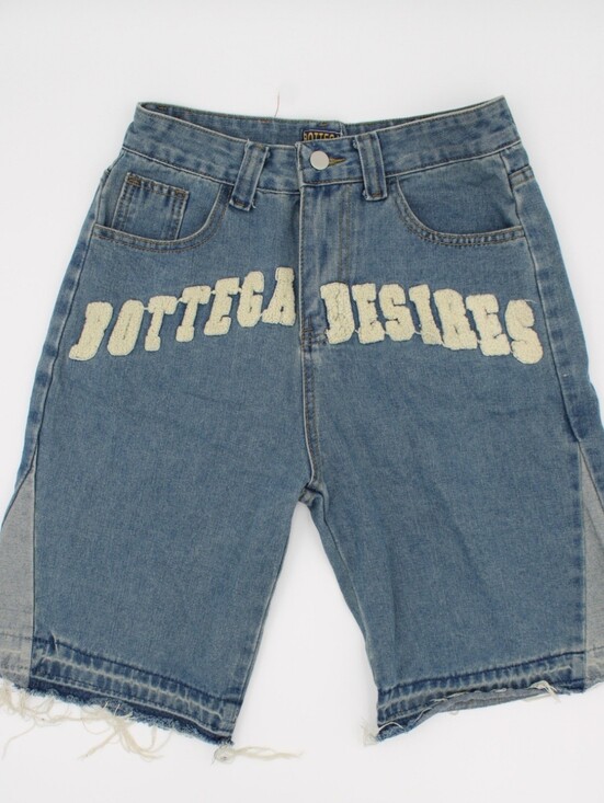 Bottega Desires Other - Bottega Desires Blue Denim Bermuda Jorts Chenille Logo Small